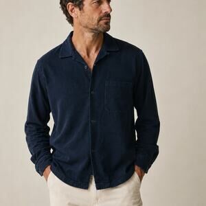 Buck Mason Men's Navy Corduroy Camp Collar Shirt Long Sleeve sz XS